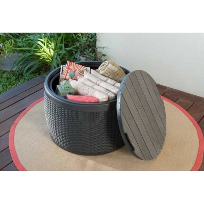 BAULE CASSAPANCA TAVOLINO IN RESINA 140 lt KETER MARRONE EFFETTO RATTAN ESTERNO 7290106930889-1