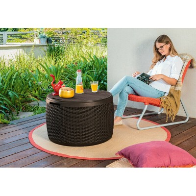 BAULE CASSAPANCA TAVOLINO IN RESINA 140 lt KETER MARRONE EFFETTO RATTAN ESTERNO 7290106930889-0