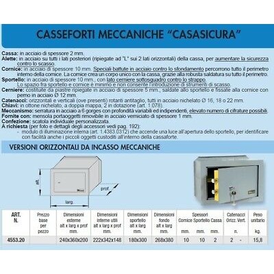 CASSAFORTE DI SICUREZZA A MURO CON CHIAVE A DOPPIA MAPPA 360x240x200 mm MAURER 8014211376290-0