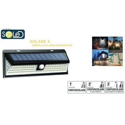 FARO FARETTO DA ESTERNO AD ENERGIA SOLARE CON SENSORE DI MOVIMENTO 20W 118LED 8054134471412-0