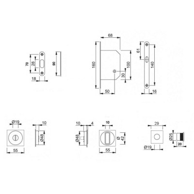 KIT SERRATURA QUADRO NERO OPACO PER PORTA PORTE SCORREVOLE INCASSO SCOMPARSA 8057968240063-0