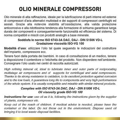 OLIO MINERALE PER COMPRESSORI 1 LT LUBRIFICAZIONE COMPRESSORE RHUTTEN 8016565043415-0