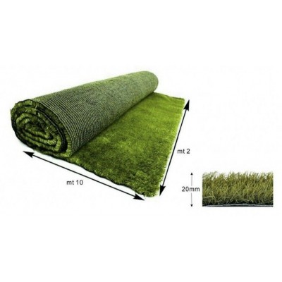 ROTOLO 2 x 10 mt TAPPETO PRATO SINTETICO ERBA SINTETICA 20 mm CALPESTABILE VERDE 8029971154262-1