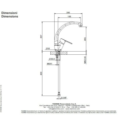 RUBINETTO MISCELATORE MONOCOMANDO CANNA ALTA PER LAVELLO CUCINA TIEMME TEN K05 8027830567642-0