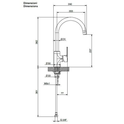 RUBINETTO MISCELATORE MONOCOMANDO CANNA ALTA PER LAVELLO CUCINA TIEMME TEN K08 8027830584007-0