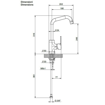 RUBINETTO MISCELATORE MONOCOMANDO CANNA QUADRA PER LAVELLO CUCINA TIEMME TEN K09 8027830584045-0