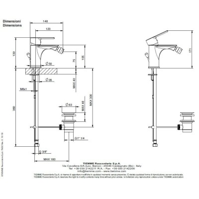 RUBINETTO MISCELATORE MONOCOMANDO PER BIDET CON PILETTA TIEMME TN02 SERIE TEN 8027830569622-0