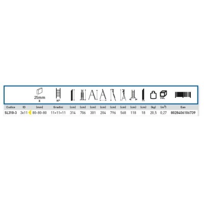 SCALA SCALETTO IN ALLUMINIO 3 ELEMENTI x 11 GRADINI h. max 7,06 mt TRASFORMABILE -0