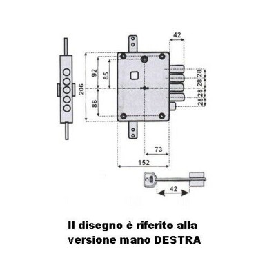 SERRATURA A DOPPIA MAPPA PER PORTE BLINDATE ENTRATA 70 mm ATRA DIERRE 7111 7112 -0