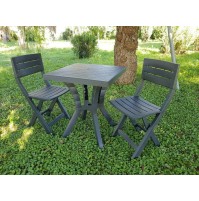 SET DUETTO RESINA TAVOLO TAVOLINO 60x60 cm CON 2 SEDIE ANTRACITE da esterno 8012824003954