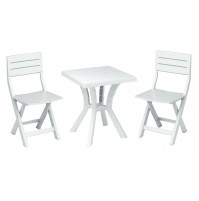 SET DUETTO RESINA TAVOLO TAVOLINO 60x60 cm CON 2 SEDIE BIANCO da esterno 8012824003213