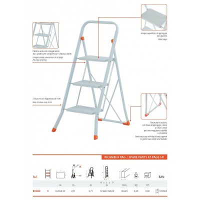 SGABELLO PIEGHEVOLE IN ACCIAIO GIERRE SEMPREUTILE 3 GRADINI SCALETTO SALVASPAZIO 8013186010604-0