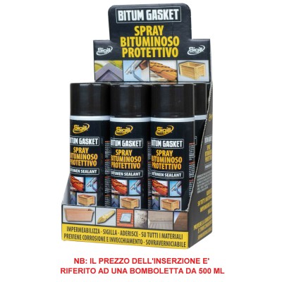 SPRAY IMPERMEABILIZZANTE BITUMINOSO PROTETTIVO BITUM GASKET 500 ml SIGILL 8001848040762-0