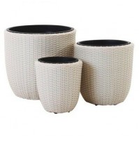 Set di 3 vasi tondi HOYA bianco per giardino in polyrattan arredo rattan vaso  8000071950084