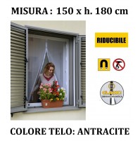 TENDA ZANZARIERA MAGNETICA ANTRACITE CON CALAMITE 150 x 180 cm PER FINESTRA 8028250333503