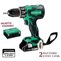 TRAPANO AVVITATORE A PERCUSSIONE BRUSHLESS CON 2 BATTERIE LITIO 18V 3 Ah HITACHI 